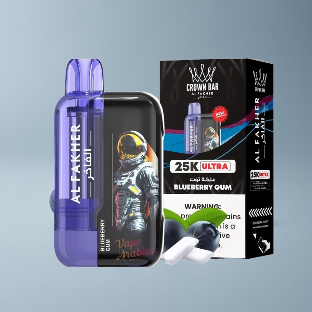 Al Fakher Crown Bar Ultra 25K Диспосейбл Вейп Голубичная Жвачка с LED и Mesh Coil