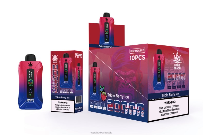 Russian Vape Juice - Bang Beach Вейп с умным экраном на 20 000 затяжек тройной ягодный лед DJ4VR8