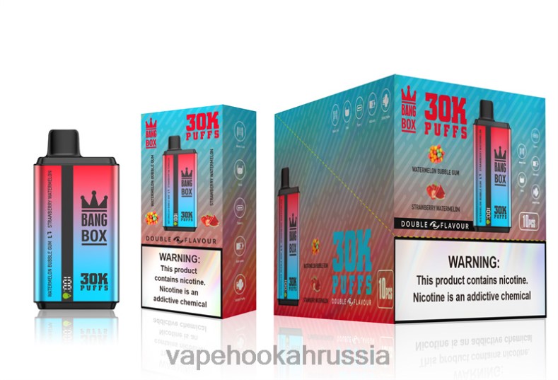 Russian Vape Juice - Bang Box 30000 слоек двойного вкуса арбузная жевательная резинка и клубничный арбуз DJ4VR68