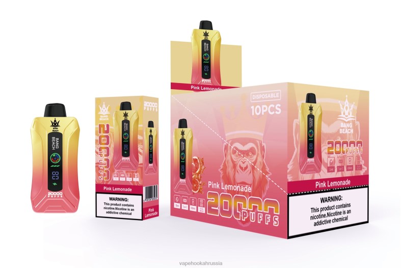 Vape Hookah - Bang Beach Вейп с умным экраном на 20 000 затяжек розовый лимонад DJ4VR4