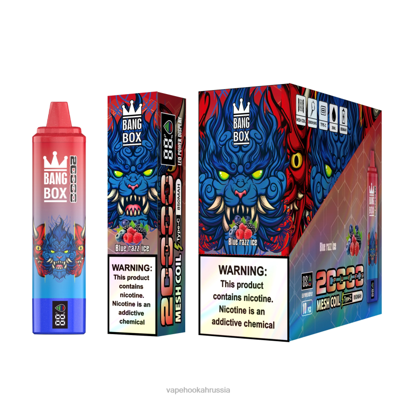Vape Hookah - Bang Box Смарт-экран на 20 000 затяжек синий разз лед DJ4VR59